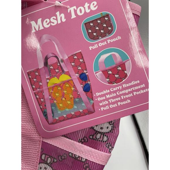 SANRIO Hello Kitty Mesh Tote Bag & Cosmetic Pouch New With Tags - Picture 2 of 5